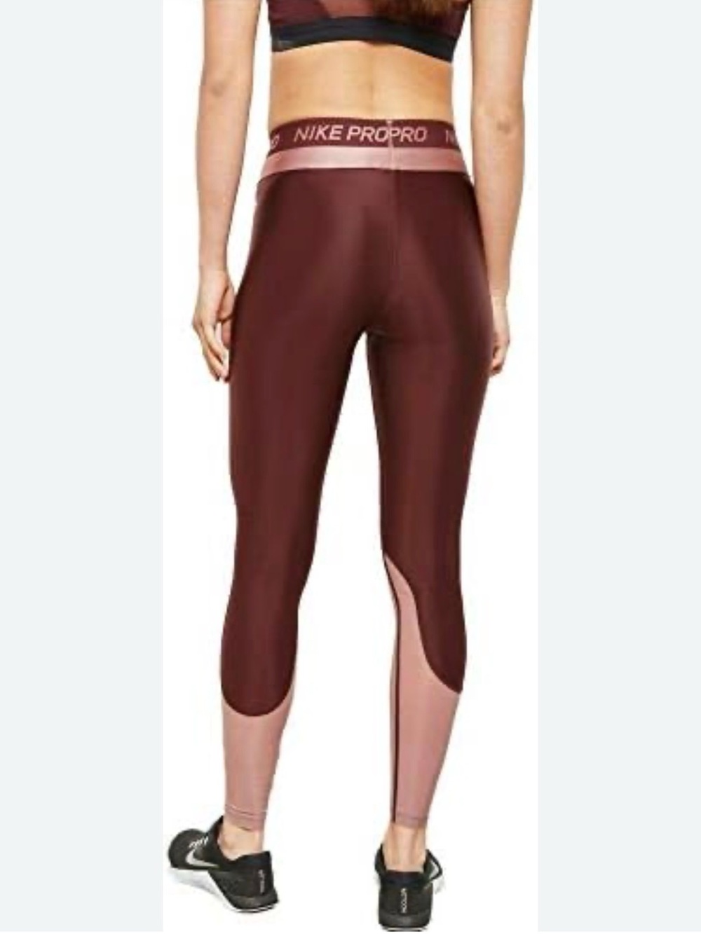 Nike Women's Maroon and Light Pink Colorblock High-Rise Leggings